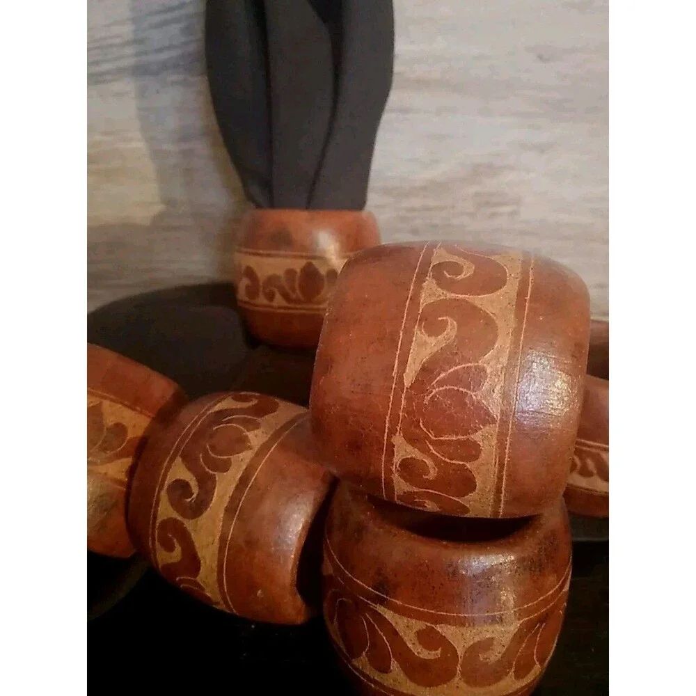 Vintage Wood Napkin Ring Set of 6 Wooden Napkin Holders Natural Minimalist Décor